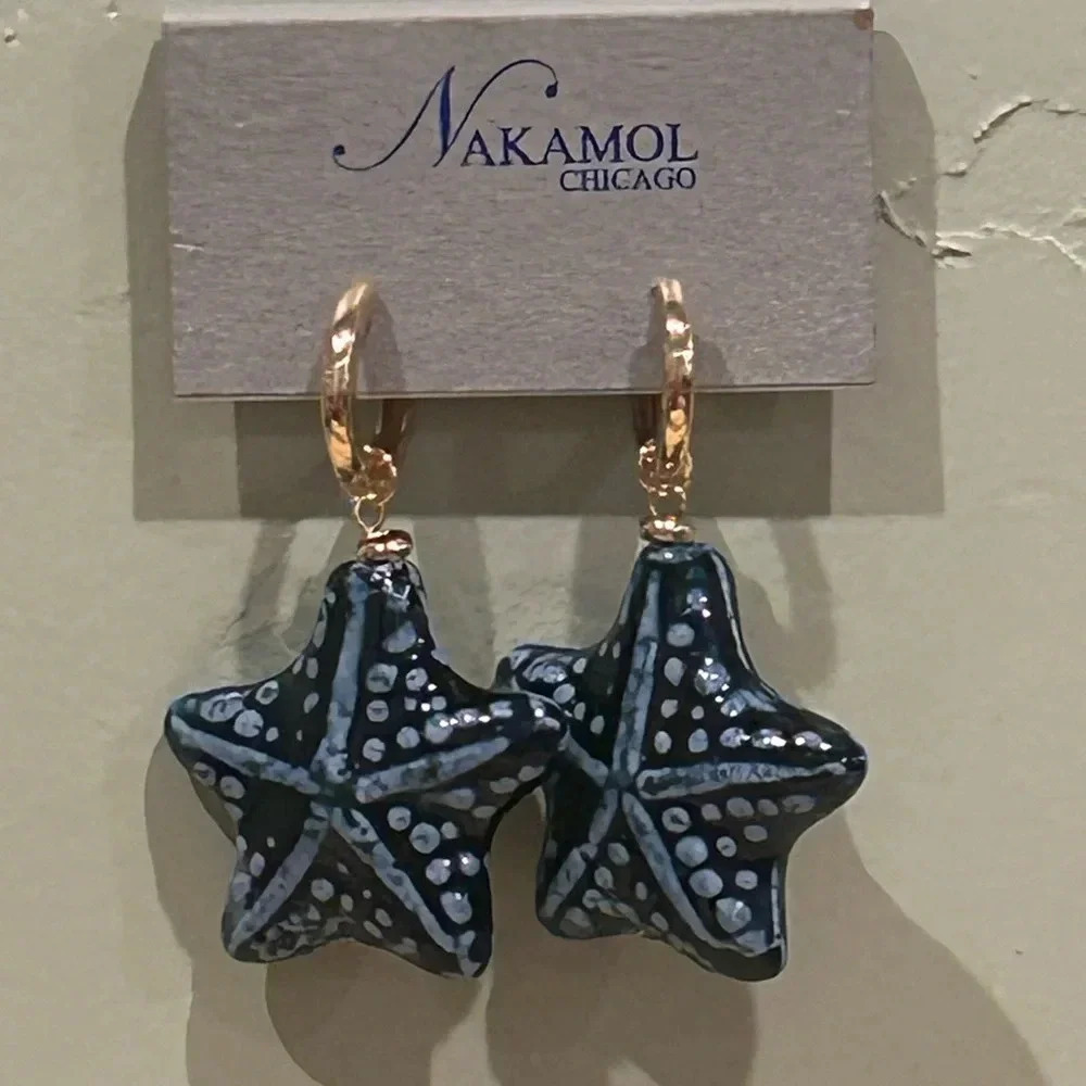 Ocean Blue Starfish earrings made by Nakamol Made In Thailand. NWTS